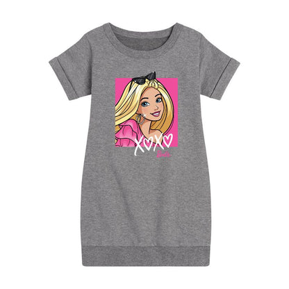 فستان باربي من الصوف بأكمام قصيرة مطبوع عليه رسومات إكس أو إكس أو للبنات