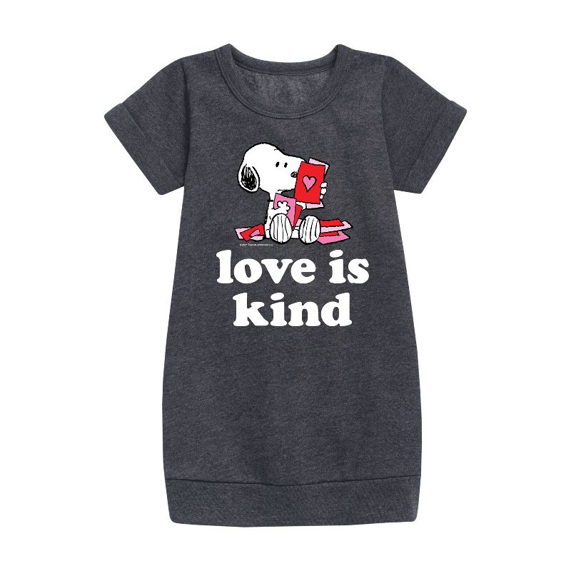 Girls' - Peanuts - Love Is Kind Graphic Short Sleeve Fleece Dress