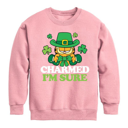 Boys' - Garfield - Charmed Im Sure Graphic Long Sleeve Fleece Sweatshirt