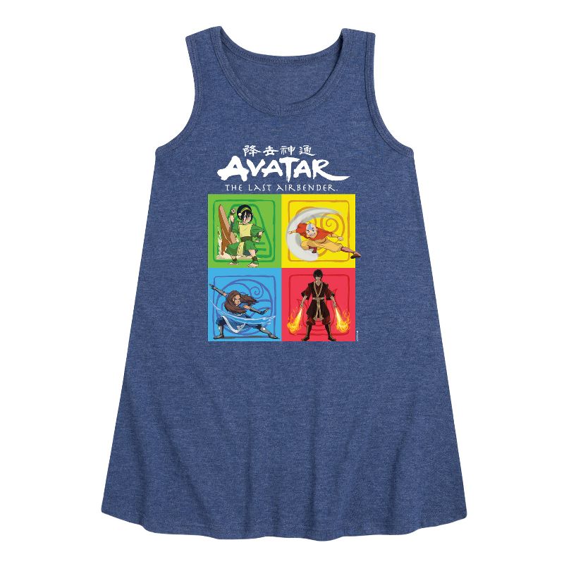 Girls' - Avatar: The Last Airbender - Four Elements Square Graphic Sleeveless Aline Dress