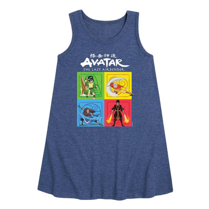 Girls' - Avatar: The Last Airbender - Four Elements Square Graphic Sleeveless Aline Dress