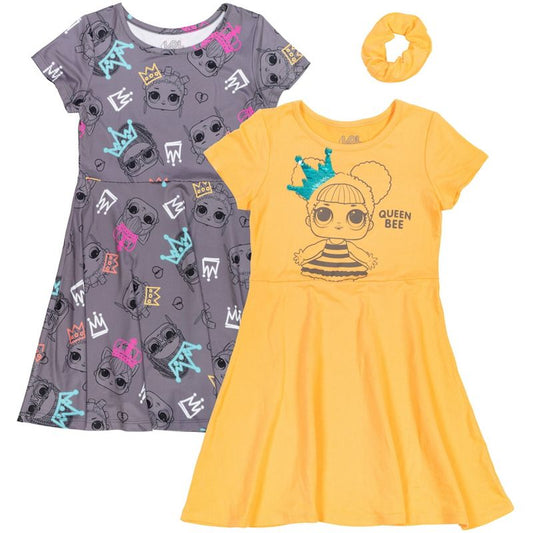 L.O.L. Surprise! Queen Bee Kitty Queen Girls Skater Sequin Dresses Scrunchie Toddler to Big Kid