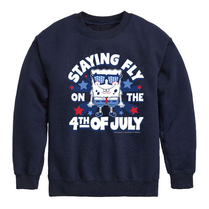 Boys' - SpongeBob SquarePants - Fly on the 4th of July Graphic Long Sleeve Fleece Sweatshirt