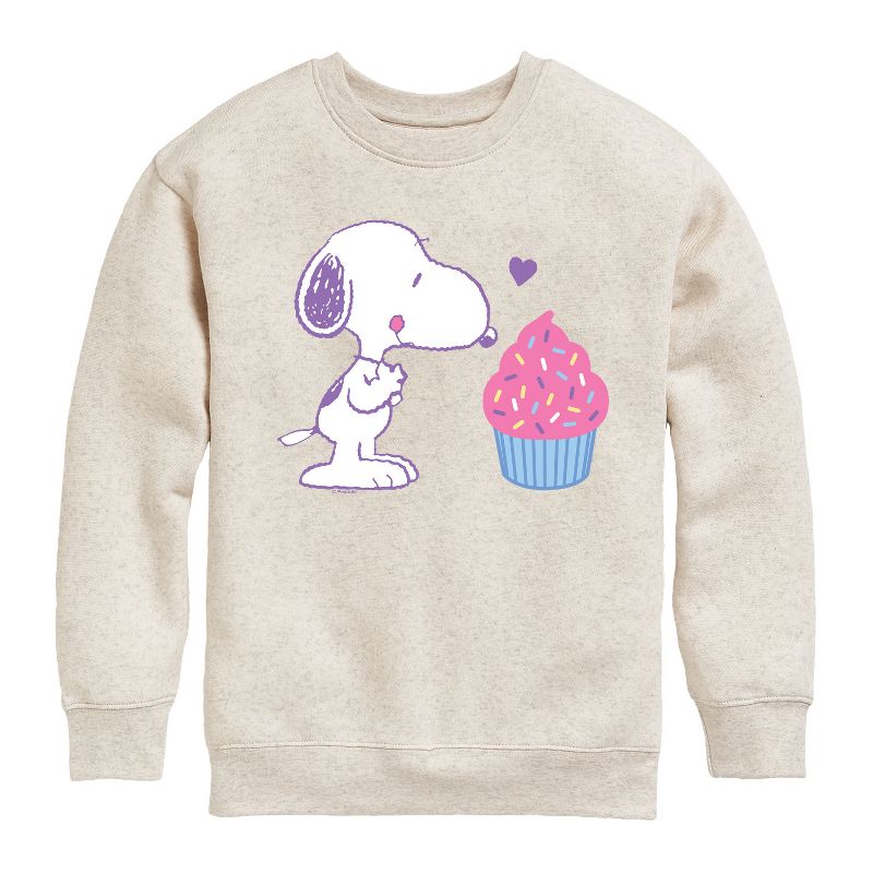 Boys' - Peanuts - Snoopy Heart Cupcake Graphic Long Sleeve Fleece Sweatshirt