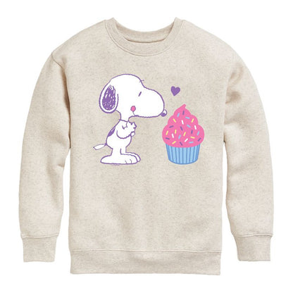 Boys' - Peanuts - Snoopy Heart Cupcake Graphic Long Sleeve Fleece Sweatshirt
