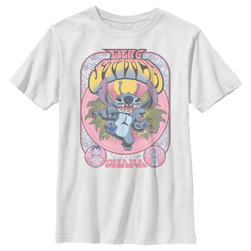 Boy's Lilo & Stitch Ohana Groovy Stitch Poster T-Shirt