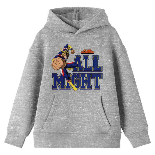 My Hero Academia All Might Collegiate Text Long Sleeve Athletic Heather Youth Hooded Sweatshirt