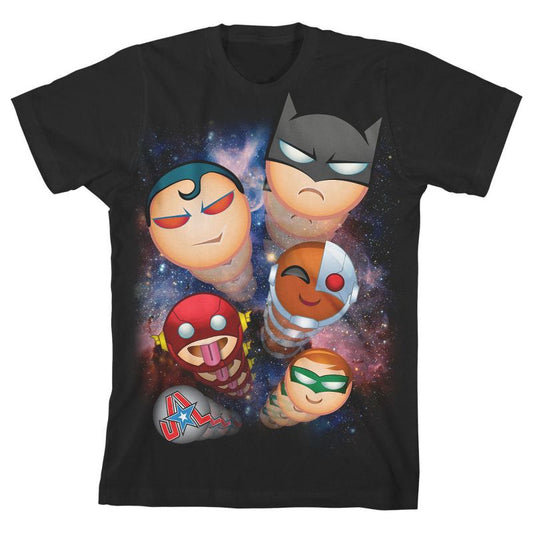 Justice League Chibi Hero Heads Boy's Black T-shirt