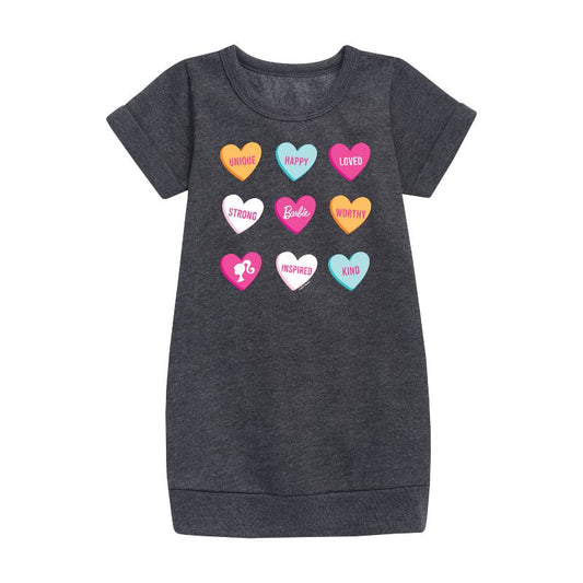 Girls' - Barbie - Candy Hearts Graphic Short Sleeve Fleece Dress