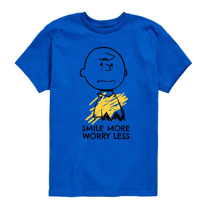 تي شيرت جرافيكي بأكمام قصيرة مطبوع عليه عبارة "ابتسم أكثر، قلق أقل" للأولاد - بينتس
