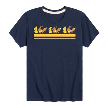 تي شيرت جرافيكي بأكمام قصيرة وخطوط كلاسيكية للأولاد - بوكيمون - بيكاتشو إيفي فريندز