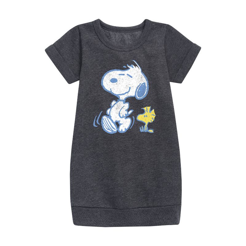 Girls' - Peanuts - Snoopy And Woodstock Pastels Graphic Short Sleeve Fleece Dress