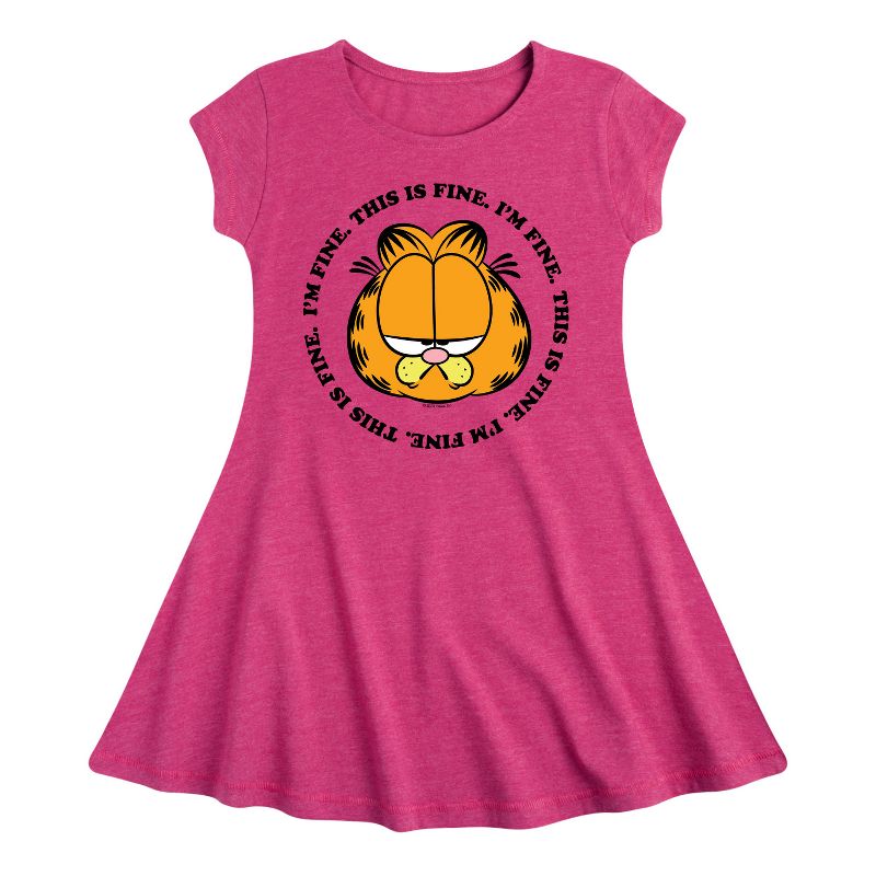 Girls' - Garfield - I'm Fine This Is Fine Fit & Flair Cap Sleeve Dress