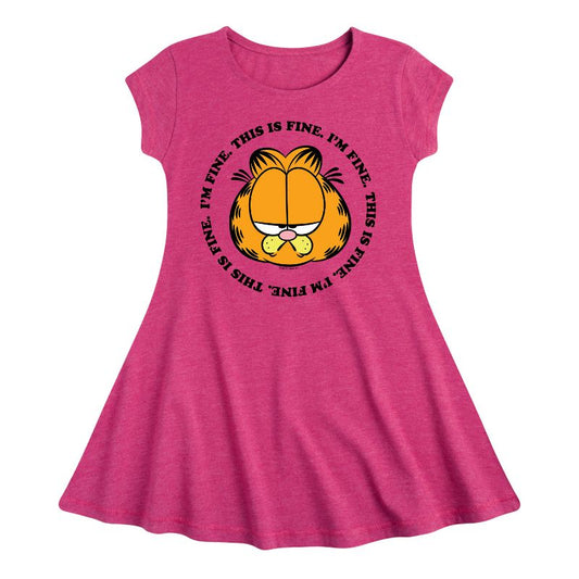 Girls' - Garfield - I'm Fine This Is Fine Fit & Flair Cap Sleeve Dress