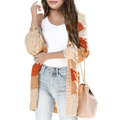 Girls Sweater Cardigan Open Front Longline Sweater Cable Knit Sweater Long Sleeve Color Block Sweater
