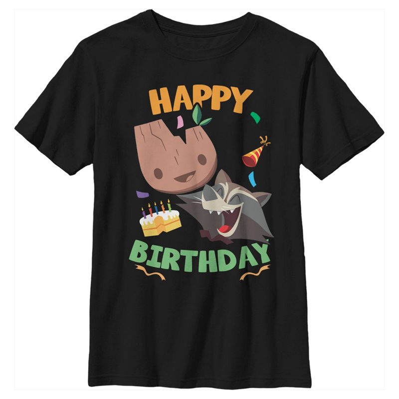 Boy's Marvel Groot & Rocket Birthday Cake T-Shirt