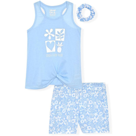 Sleep On It Girls 2-Piece Sleeveless Tank-Top Jersey Pajama Shorts Set with Matching Hair Scrunchie
