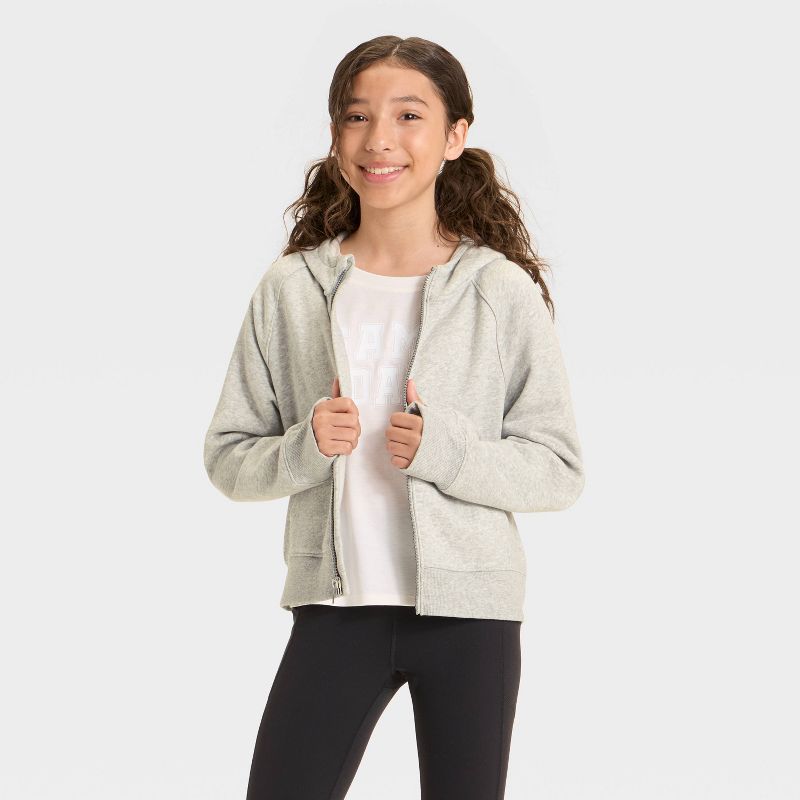 Girls' Active Comfort Full-Zip Hooded Sweatshirt - All In Motion™