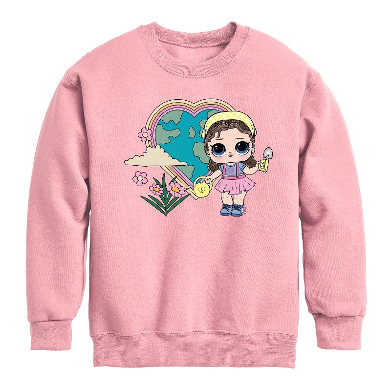 Boys' - LOL Surprise! - Grow Gurrl Heart Earth Graphic Long Sleeve Fleece Sweatshirt