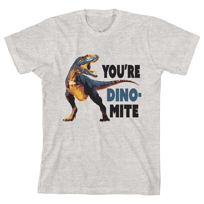 Dino You're Dino-Mite Youth Heather Gray Short Sleeve Crew Neck Tee