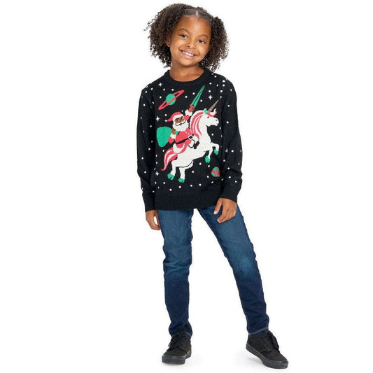 سترة سانتا يونيكورن القبيحة لعيد الميلاد من Tipsy Elves Kids - سترة قبيحة مضحكة لحفلات الأعياد