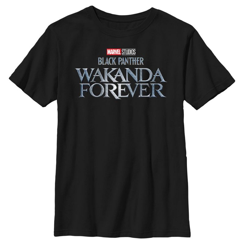 Boy's Black Panther: Wakanda Forever Metallic Movie Logo T-Shirt
