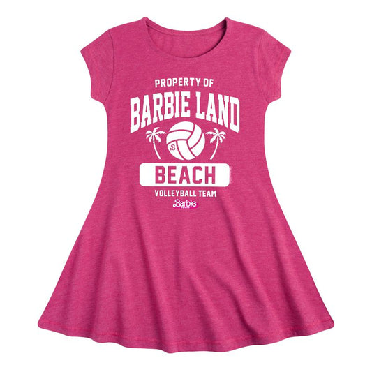Girls' - Barbie - Property of Barbie Land Beach Volleyball Team Fit & Flair Cap Sleeve Dress
