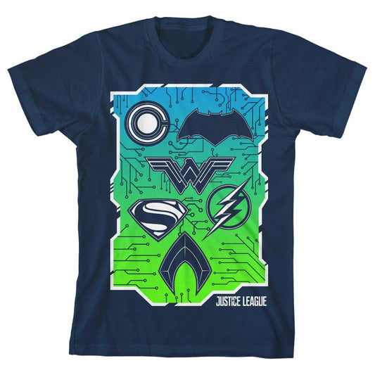 Justice League Movie Superhero Logo Slate Boy's Navy T-shirt