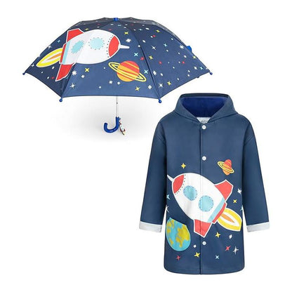 Addie & Tate Girls and Boys Rain Coats and Umbrella set, Kids Ages 3T-7 Years (Space/Celestial)