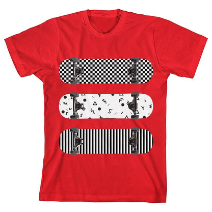 تي شيرت سكيت بورد ديك للشباب باللون الأحمر بأكمام قصيرة ورقبة دائرية