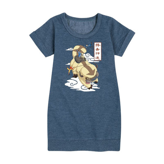 Girls' - Avatar: The Last Airbender - Appa Flying Graphic Short Sleeve Fleece Dress