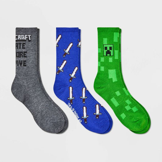 Boys' Minecraft 3pk Crew Socks