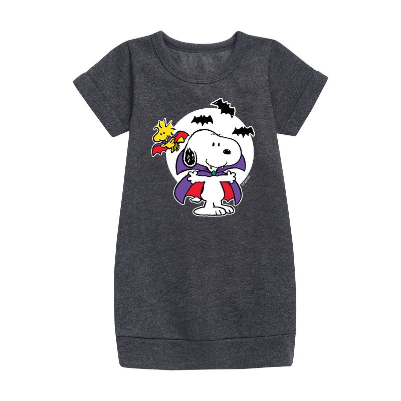 Girls' - Peanuts - Snoopy Woodstock Vampire Graphic Short Sleeve Fleece Dress