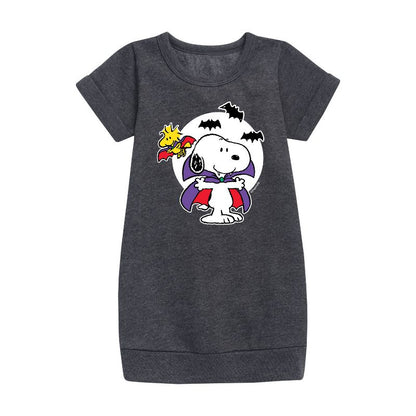 Girls' - Peanuts - Snoopy Woodstock Vampire Graphic Short Sleeve Fleece Dress