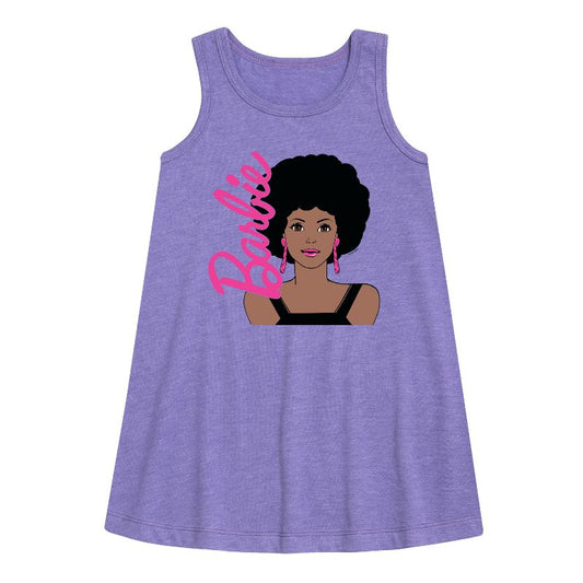 Girls' - Barbie - Afro & Hoops Graphic Sleeveless Aline Dress