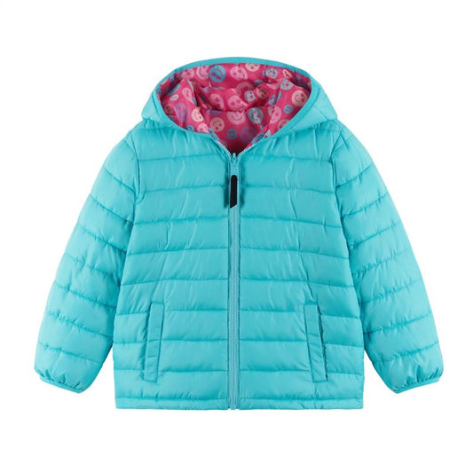 Andy & Evan  Toddler  Pink/Aqua Smiley Printed Reversible Puffer Jacket