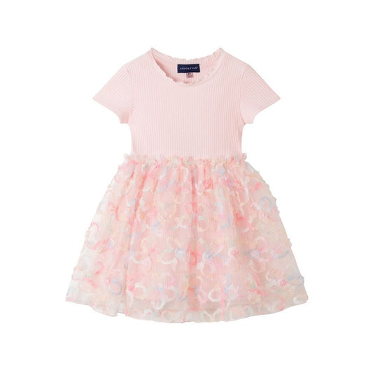 Andy & Evan  Toddler  Lt Pint Rib Knit Dress w/Tulle