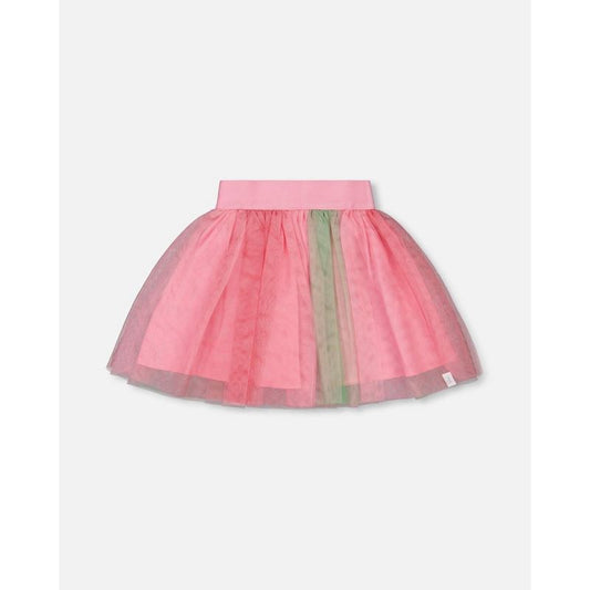 Deux par Deux Girl Printed Mesh Skirt Pink and Green