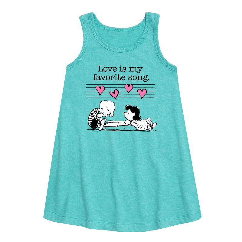 Girls' - Peanuts - Lucy And Schroeder Valentine's Piano Graphic Sleeveless Aline Dress