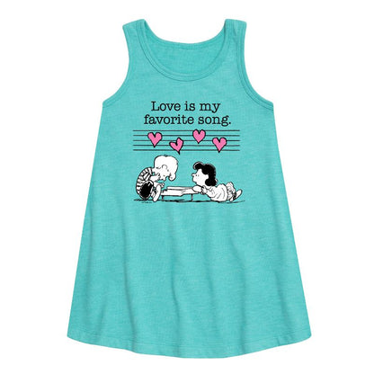 Girls' - Peanuts - Lucy And Schroeder Valentine's Piano Graphic Sleeveless Aline Dress