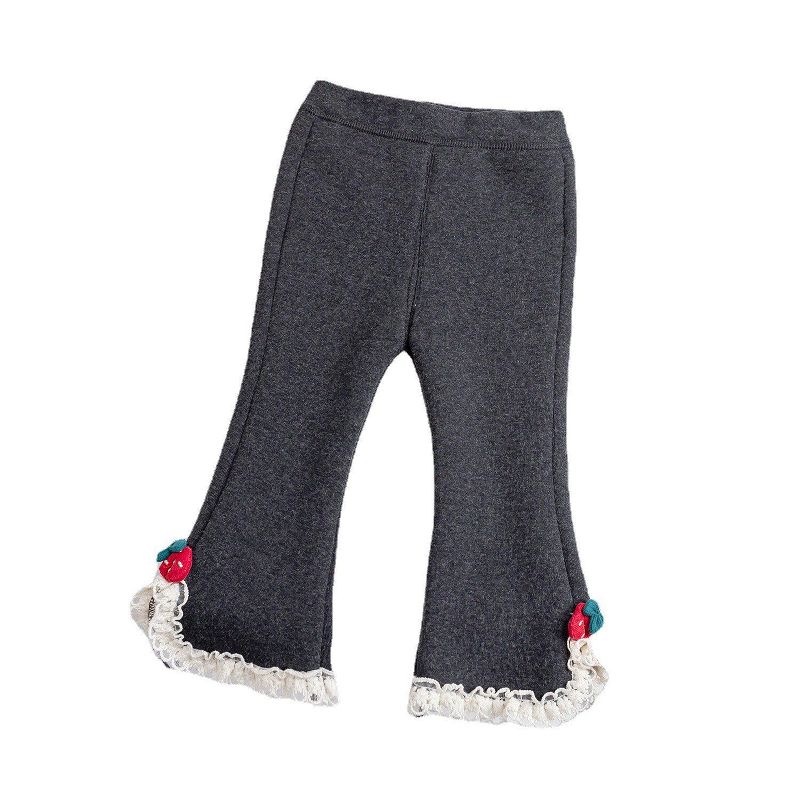 MyKids-Usa Baby Girl Solid Color Mesh Patched Design Fleece Thickened Pants