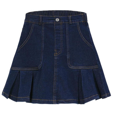 Girls Denim Skirts with Side Pockets Pleated Hem Skirts Casual Mini Denim Skirts
