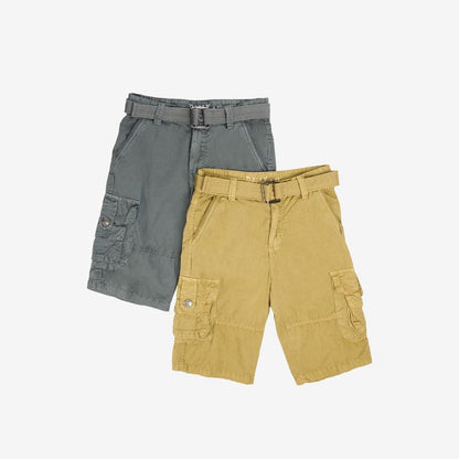 RAW X Boy's 2 pack Combo Belted Cargo Shorts,Twill Shorts -Kids Shorts