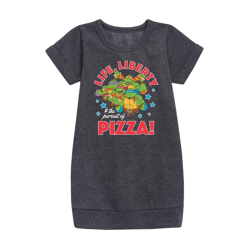 Girls' - Teenage Mutant Ninja Turtles - Life Liberty Pursuit Of Pizza Graphic Short Sleeve Fleece Dress
