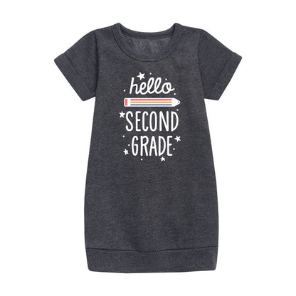 Girls' - Instant Message - Hello Second Grade Graphic Short Sleeve Fleece Dress