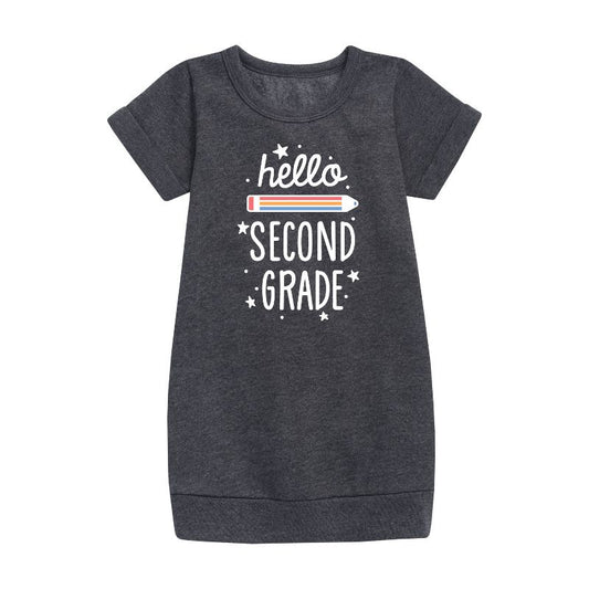 Girls' - Instant Message - Hello Second Grade Graphic Short Sleeve Fleece Dress