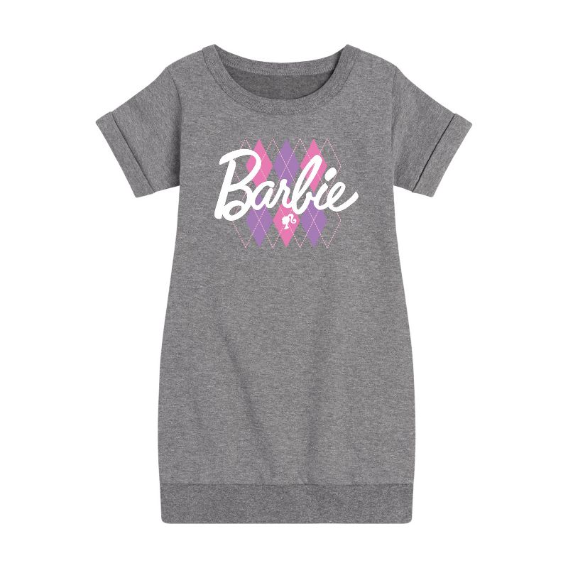 Girls' - Barbie - Argyle Graphic Short Sleeve Fleece Dress