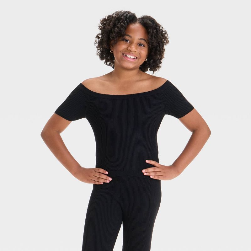 Girls' Off the Shoulder Short Sleeve Pullover Sweater - art class™