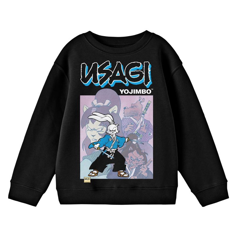 بلوزة Usagi Yojimbo Usagi &amp; Poster Art للشباب باللون الأسود برقبة دائرية وأكمام طويلة