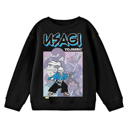 بلوزة Usagi Yojimbo Usagi &amp; Poster Art للشباب باللون الأسود برقبة دائرية وأكمام طويلة